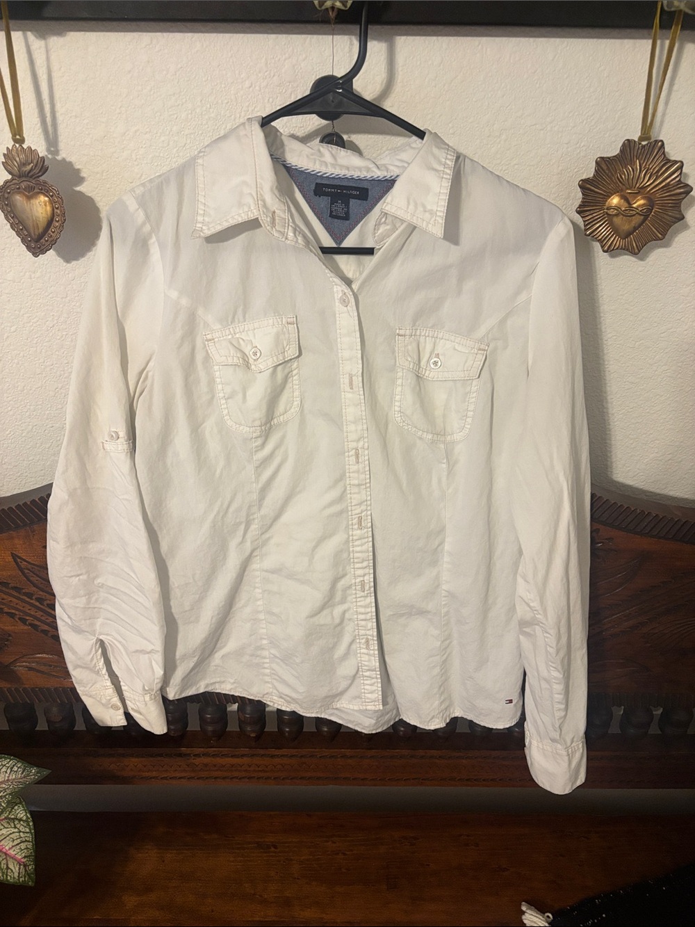 Tommy Hilfiger White Long-Sleeve Button Front Blouse